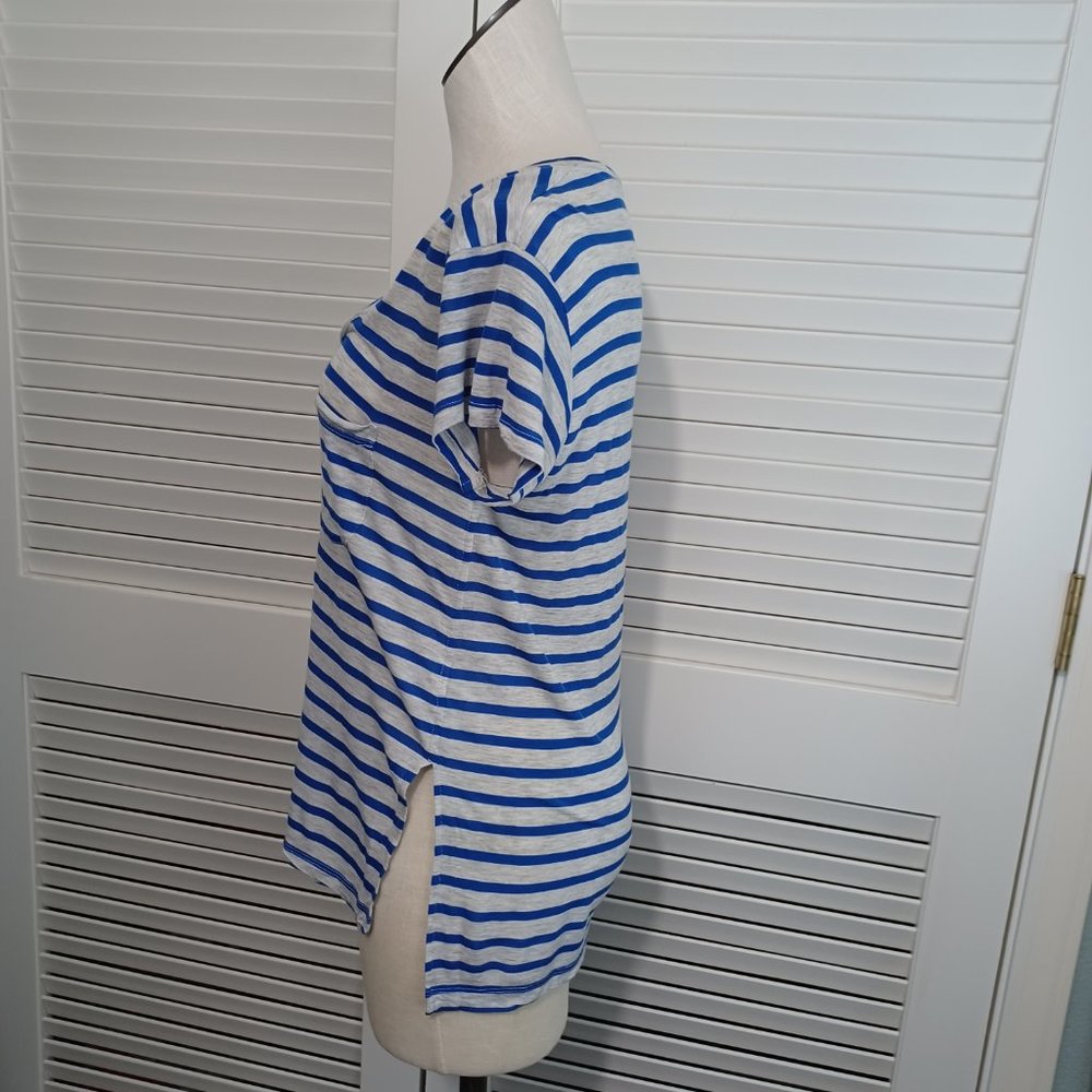 Madewell Blue Gray Striped Scoop Neck Pocket Tee Shirt - Picture 7 of 10